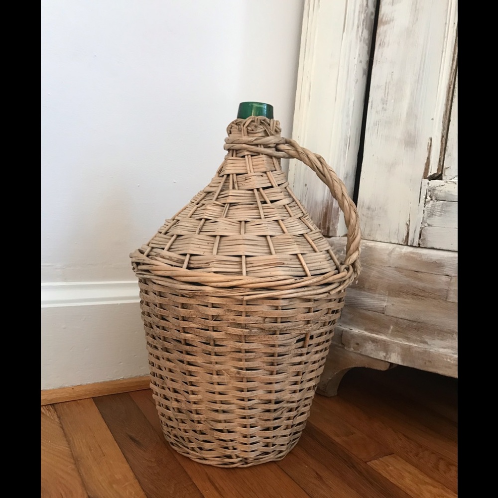 ANTIQUE Demi John bottle, with basket